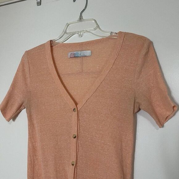 Free People FP beach button down pink peach ribbed dress size Small - Picture 2 of 6